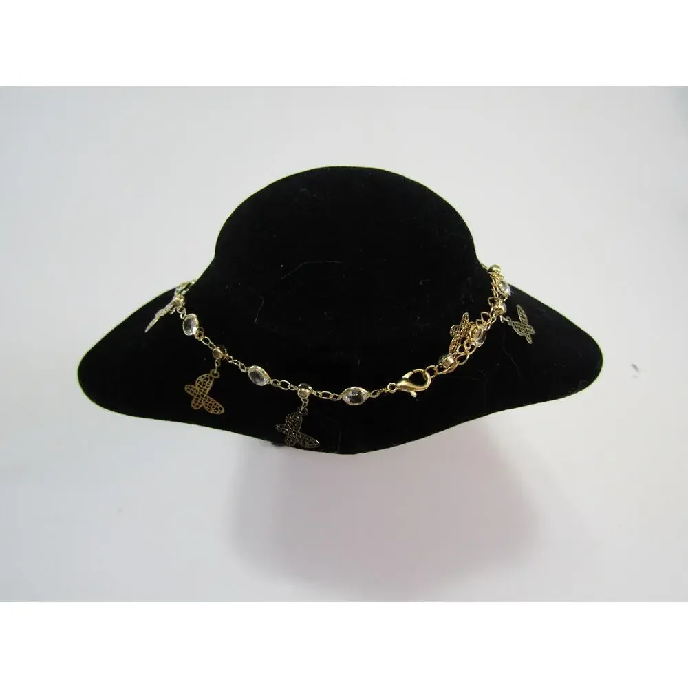 Gold Dangly Butterfly Pendant Rhinestone Alloy‎ Necklace Boho Chain